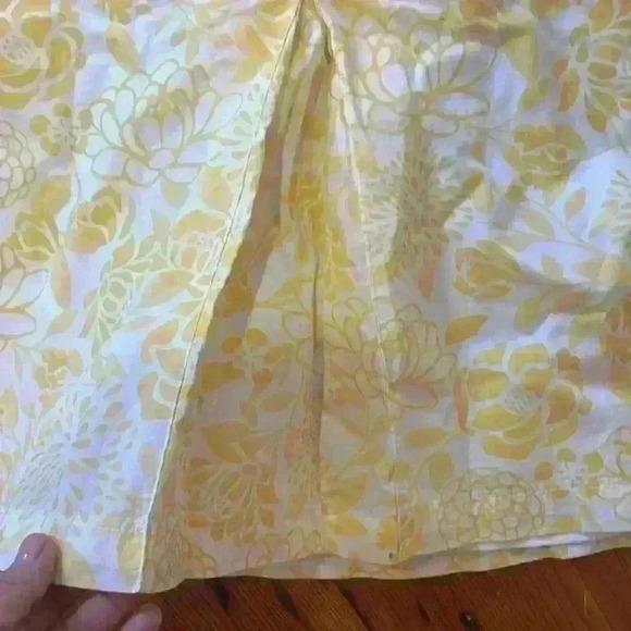 Ll Bean Yellow Floral skirt with pink stitching 100% cotton size 14 - Picture 2 of 11